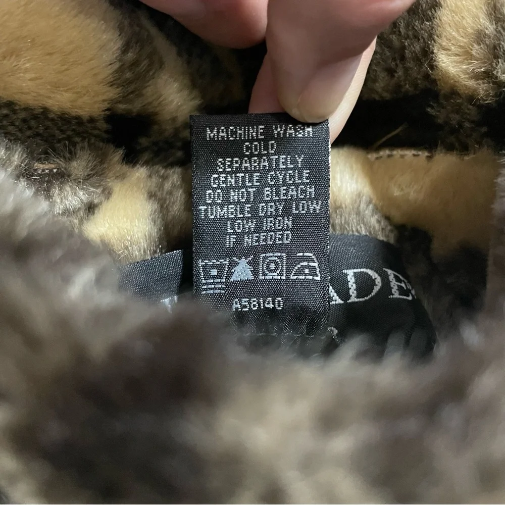 Vintage Y2K 90s Faux Suede Tan & Plaid Reversible Hooded Toggle Coat Jacket - Picture 13 of 13